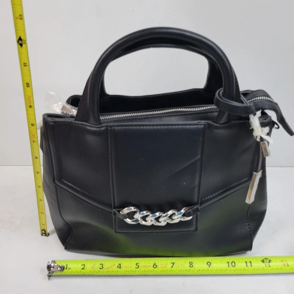 Christian Lacroix Black Satchel Handbag Chain Accent Top Handle Purse NWOT